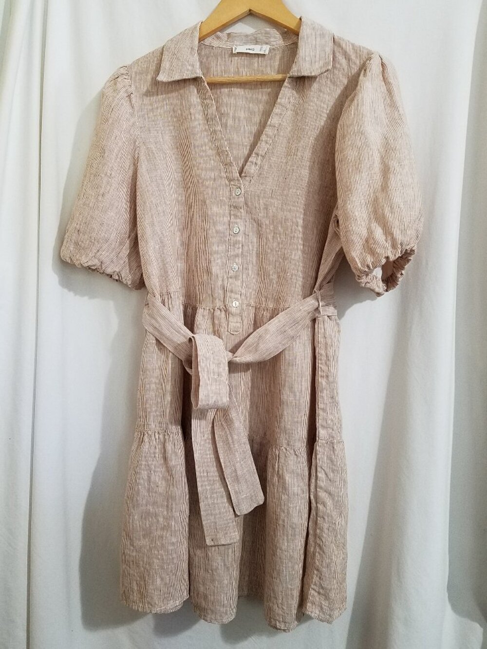 Mango Cream & Tan Striped Linen Dress — Size 6 🌸